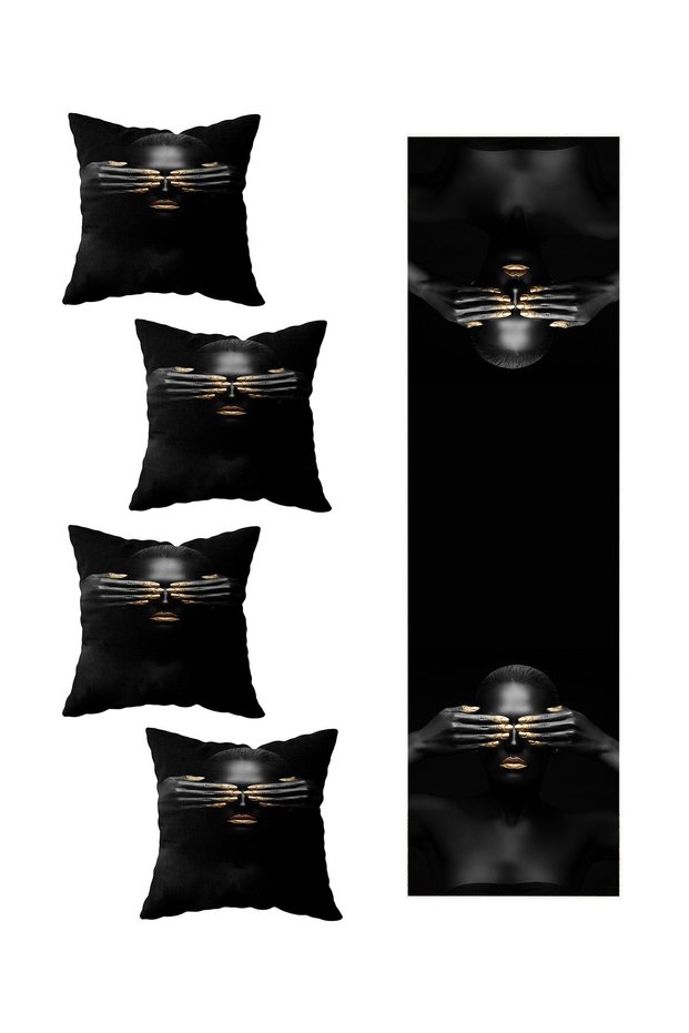 Black Women's Living Room Kitchen Table Different Runner Models Decorative 4-Piece Throw Pillow Cover and Runner Set
