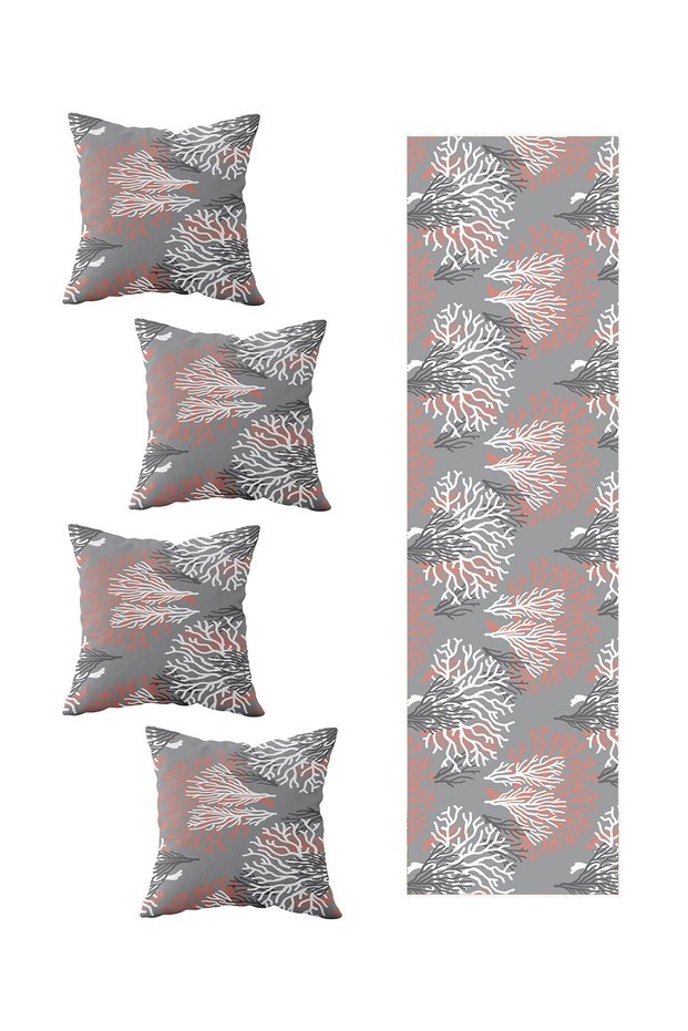 Gray leaf living room kitchen table various models decorative 4-piece cushion cover and runner set