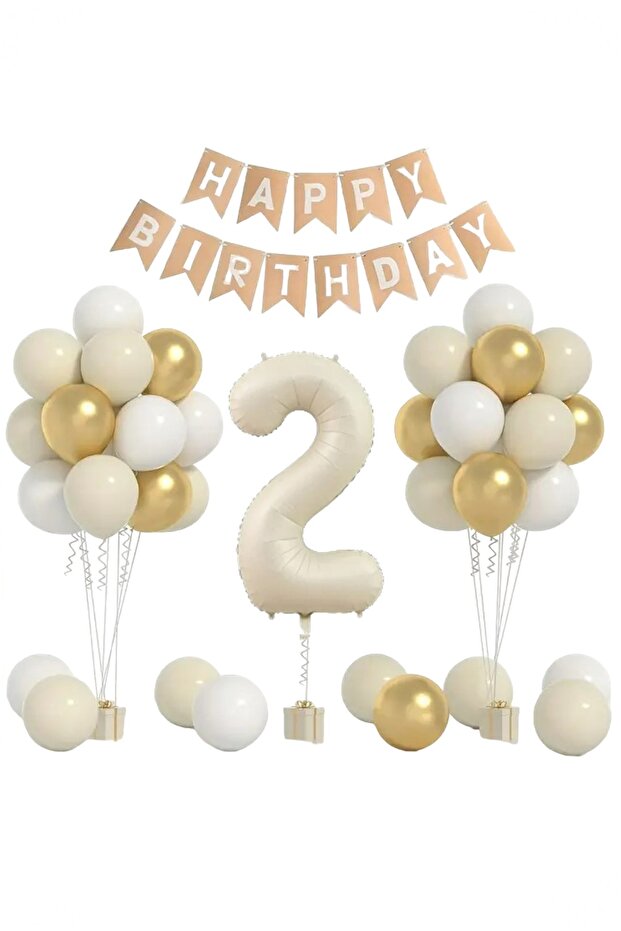 Krem Rengi Doğum Günü Kutlama Seti Parti Eğlence Kutlama - 1