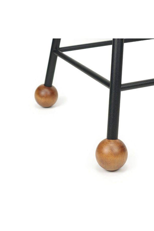 Tabure Sandalye Bar Taburesi 65 Cm Kavisli Kare Oturma Yeri Tabure Ahşap Demir Ayaklı Ahşap Topuzlu - 2