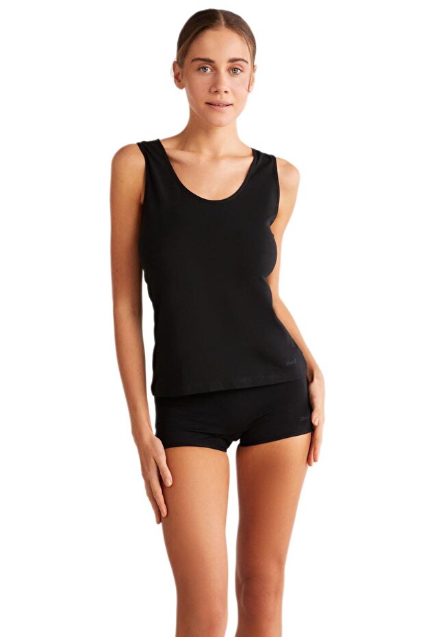 قميص داخلي أسود بحزام سميك أساسي - قطن - 2