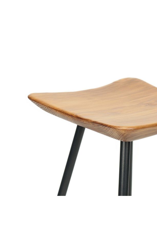 Tabure Sandalye 47 Cm Kavisli Kare Oturma Yeri Bar Taburesi Ahşap Demir Ayaklı Ahşap Topuzlu - 5