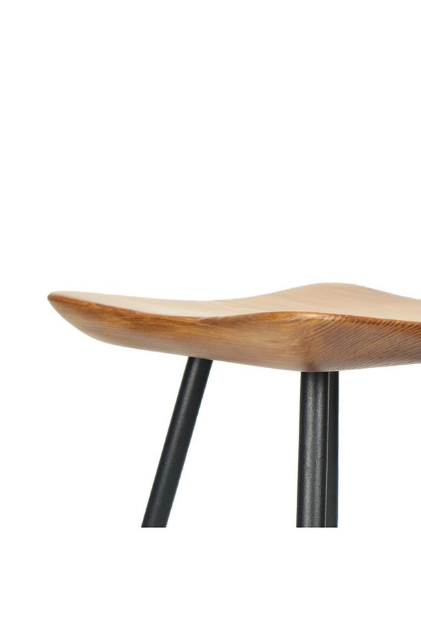 Tabure Sandalye Bar Taburesi 65 Cm Kavisli Kare Oturma Yeri Tabure Ahşap Demir Ayaklı Ahşap Topuzlu - 6