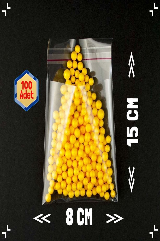 100 Adet 8x15cm Şeffaf Bantlı Poşet , Şeffaf Ambalaj Poşeti, E-ticaret Ambalaj - 1