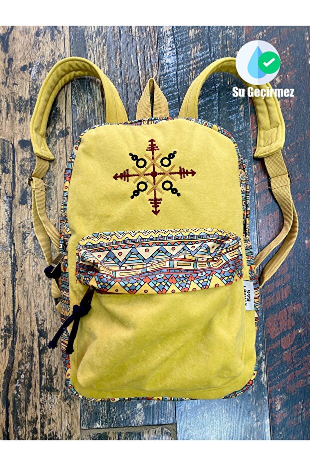 Unisex Waterproof Nubi Ethnic Authentic Bohemian Embroidered Patterned Backpack Daily Travel Use