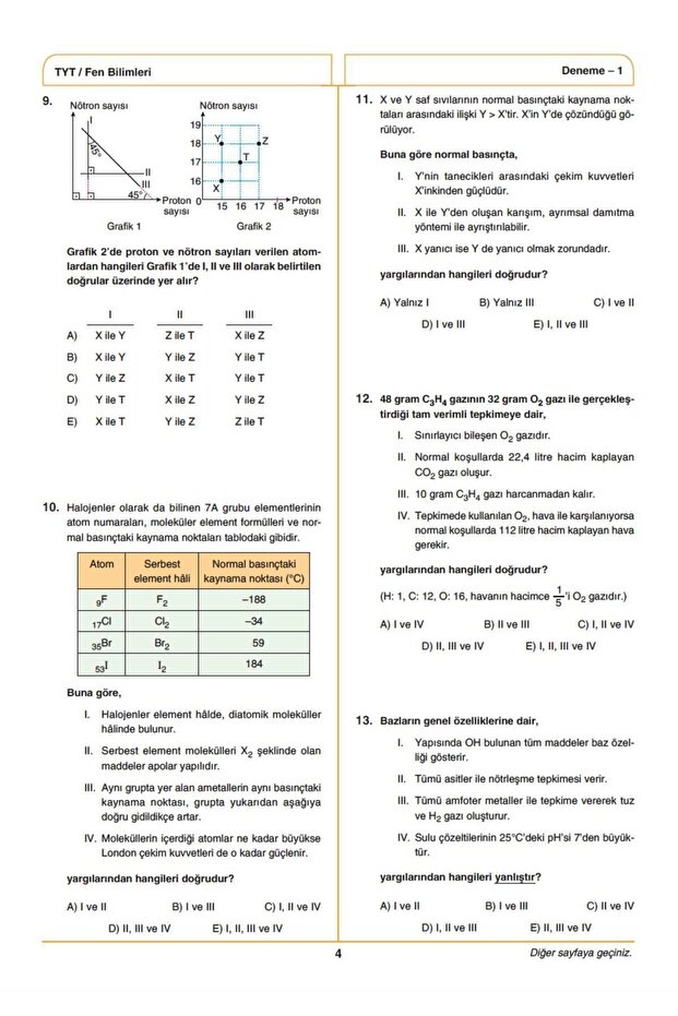 Tyt Fen Bilimleri Ösym Çıkmış Ve Çıkabilecek Sorulardan Oluşturulmuş Deneme Sınavı - 2