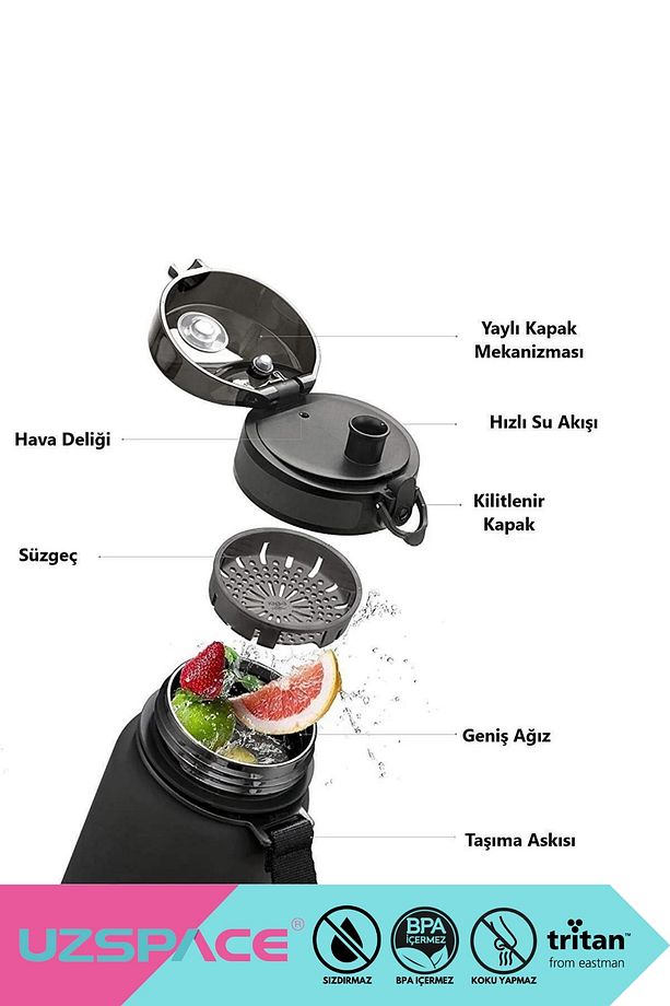 650ml Yeni Çift Renkli Sızdırmaz BPA İçermez Kilitlenebilir Kapaklı Motivasyonel Tritan Su Matarası - 3