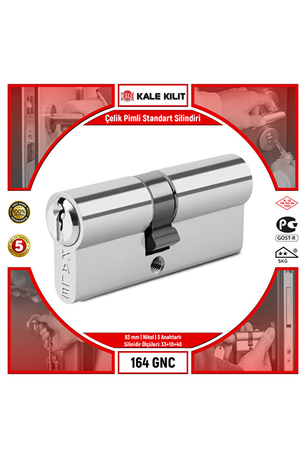 Standard Cylinder with Steel Pin | 164 Gnc | 83 mm | Nickel | 3 with Key | 164Gnc00123