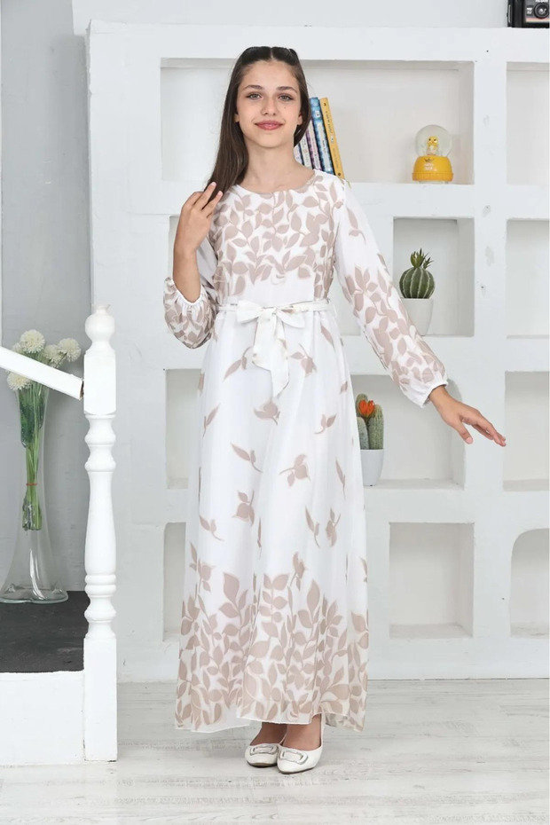 Young Girl's Chiffon Fabric Cotton Lined Long Modest Dress
