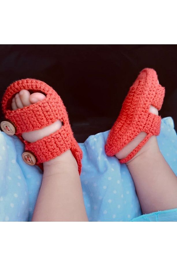 El Örgüsü Yazlık Unısex Bebek Sandalet Patik - 4