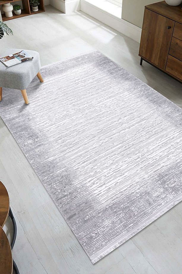SİRİUS COLLECTION Gri Modern Saçaklı Yumuşak Dokuma Makine Halısı Salon Oturma Odası Mutfak Koridor - 1