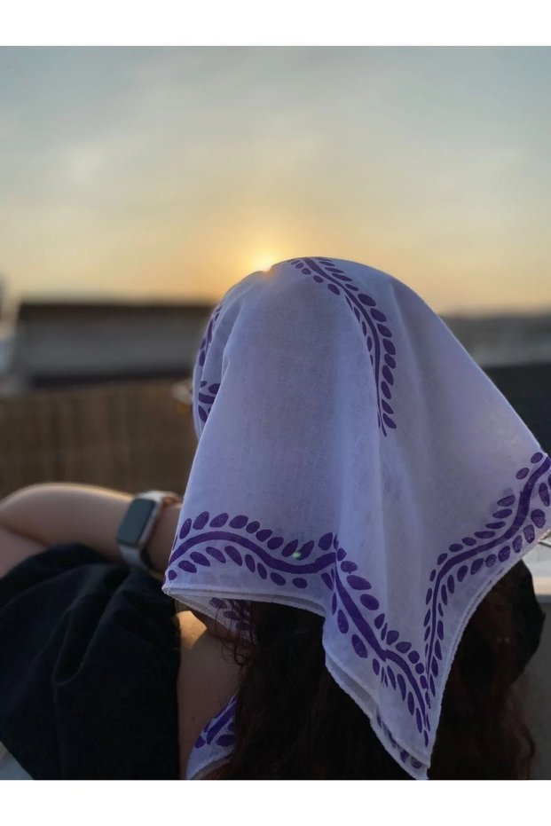 Women's Purple Patterned Cotton Handmade Hair Bandana