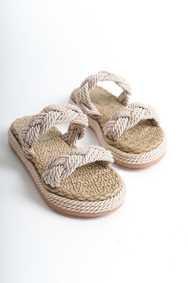 High Cream Rope String Knitted Slippers - 2