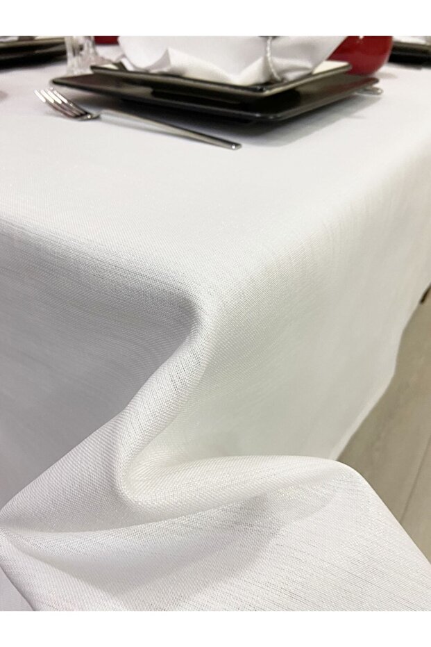 Linen Look Carefree Glitter Tablecloth White