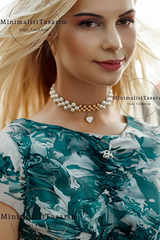 Kalpli choker kolye, İnci choker, Tasma kolye, Choker - 2