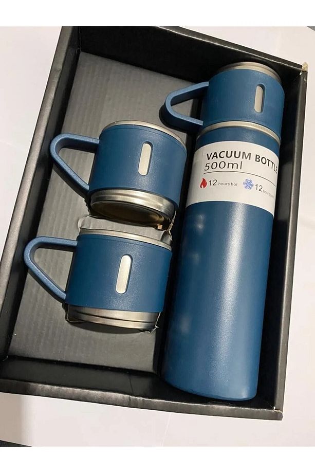 Vacuum Flask Set Üç Bardaklı Kutulu Termos Seti 500 Ml - 1