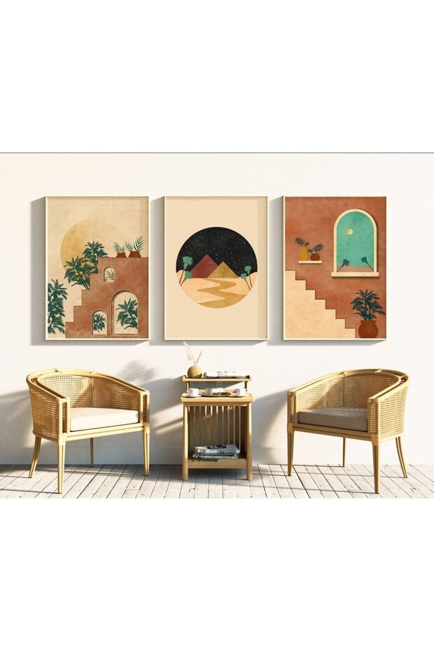 3 Piece Abstract Painting with Wooden Frame Qmrc