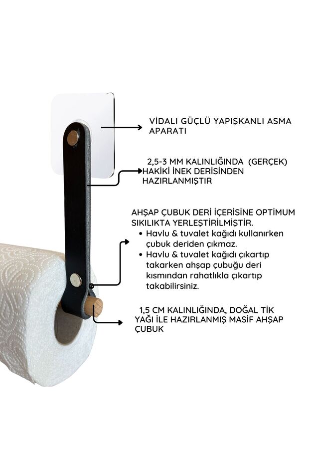 Yapışkanlı Ahşap&Deri Banyo Kağıt Havluluk | Tuvalet Kağıtlığı, Havlu Peçetelik | Tuvalet Kağıtlığı - 7