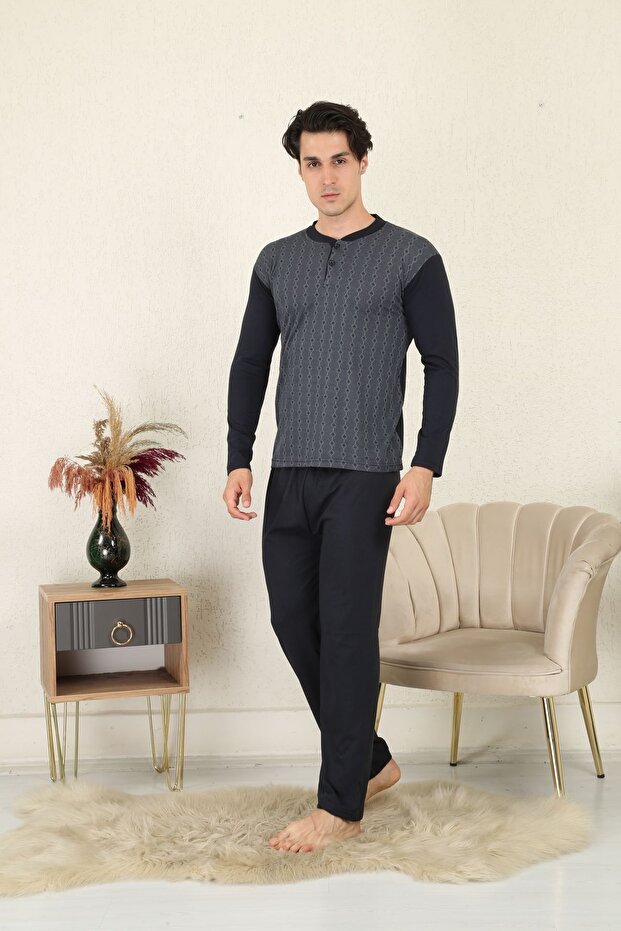 100% Cotton Single Jersey Jacquard Men's Pajama Set 1095