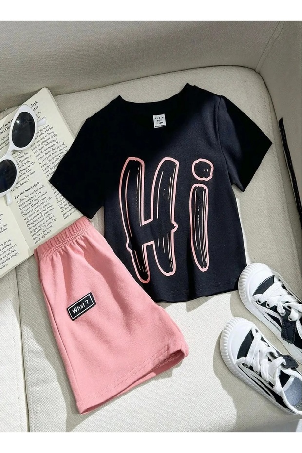 2-Piece Hi Printed Girls Shorts and T-Shirt Set