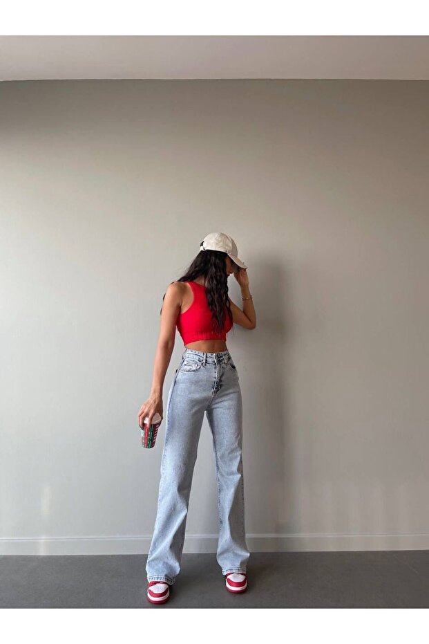 Stonewashed Women's Light Blue High-Waisted Wide-Leg Loose Palazzo Jeans