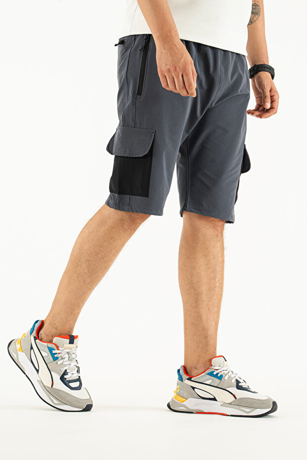 Men's Gray Breathable Lycra Fabric 5-Pocket Outdoor Capri Shorts