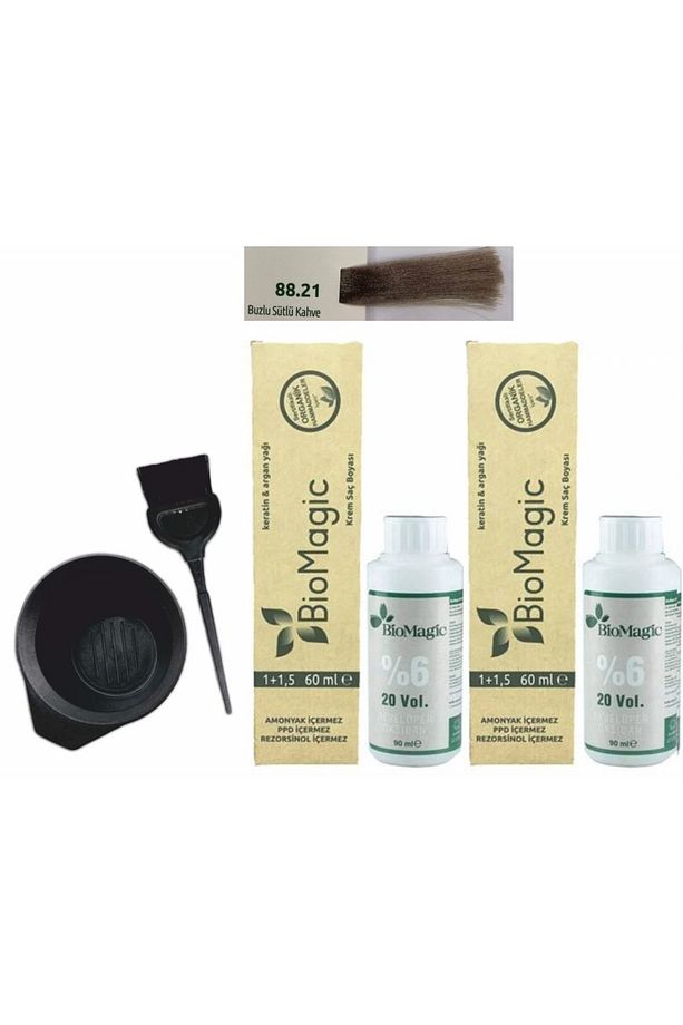 Organik Keratin+argan Yağlı Saç Boyası 88.21 /60ml X2 Adet+oksidan 90ml+boyama Seti - 1