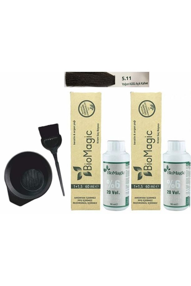 Organik Keratin+argan Yağlı S.boyası 5.11 / 60ml X2 Adet+oksidan 90ml+boyama Seti - 1