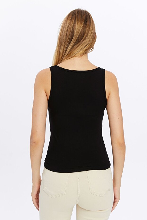 Kadın Siyah Beyaz 2'li Kalın Askılı Basic Atlet - 6