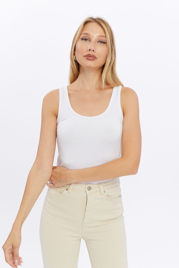 Kadın Beyaz Kalın Askılı Basic Atlet - 3