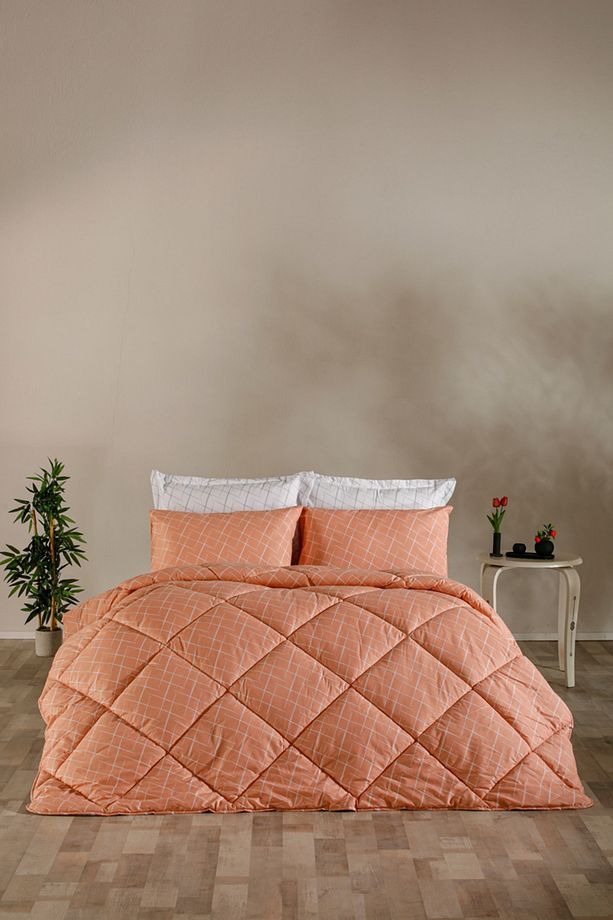 Easy Cotton Glimmer Comforter Set Çift Kişilik - Somon - 2