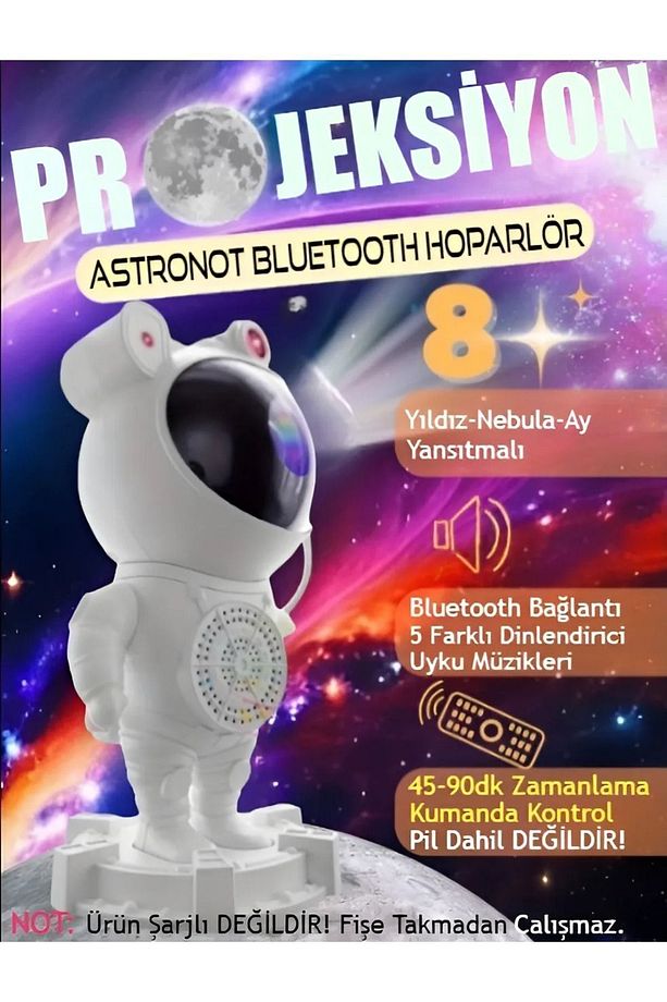 Alüminyum Taşınabilir hoparlör Astronot Bluetooth Hoparlör - Projeksiyon, Gece Lambası, RGB LED, SD - 2