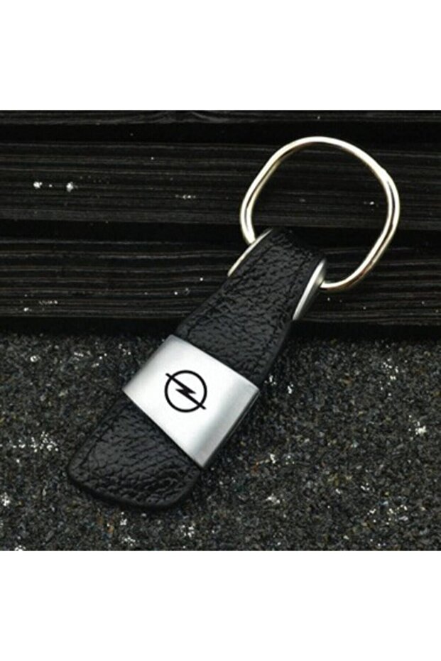 Metal Silver Leather Keychain with Opel Logo