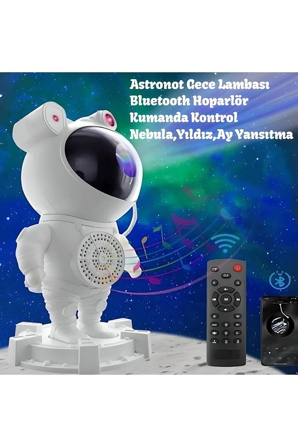 Alüminyum Taşınabilir hoparlör Astronot Bluetooth Hoparlör - Projeksiyon, Gece Lambası, RGB LED, SD - 4