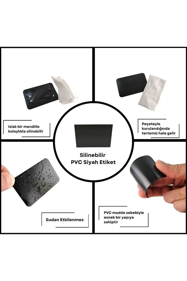 10 Adet PVC Karatahta Siyah Ürün Etiket 5x7 cm Yapışkanlı Raf Fiyat Etiketi Dik Yapışan isimlik - 8