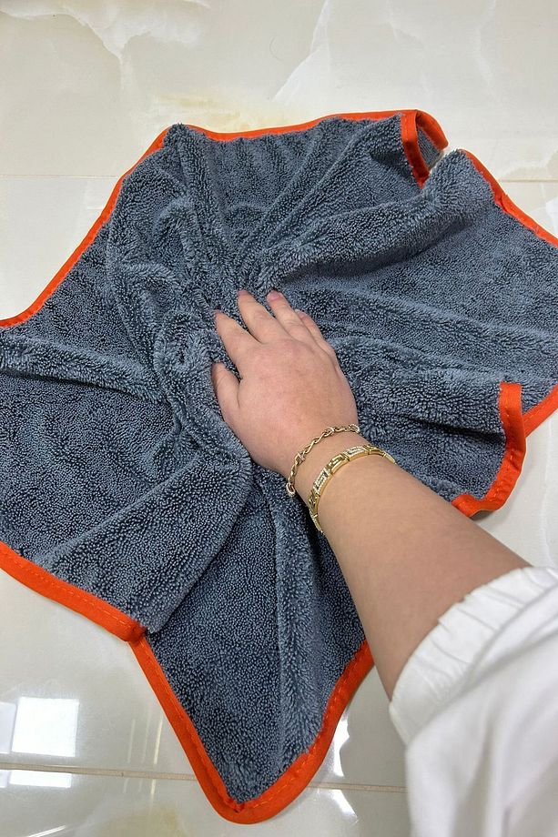 ( 1 Adet ) Turuncu Biyeli Mikrofiber Yer , Duvar Fayans Silme Temizlik Bezi 50x70cm - 1