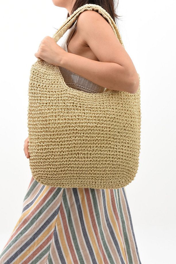 Seyyah Bej Hasır Shopper Çanta - 3