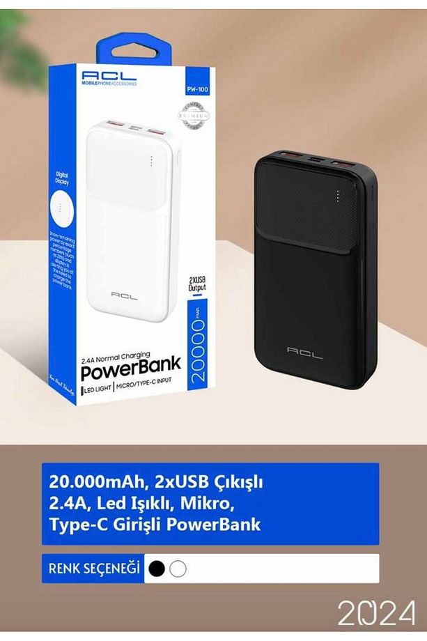 20.000mAH Premium 2.4A Led Işıklı Micro,Type-C Girişli Powerbank - 1
