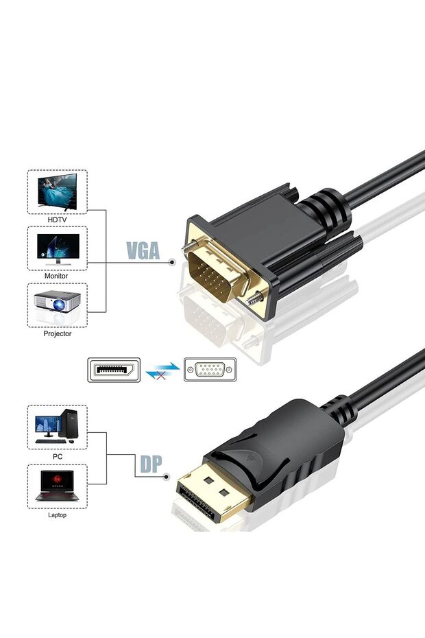1.8 Metre Display Port To Vga Kablo Display Vga Dp To Vga 1.8m Displayport Erkek Vga Erkek Kablo - 3