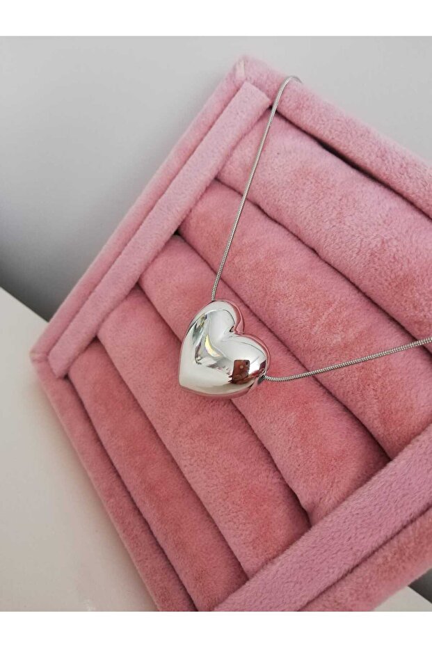 Women's Silver Color Large Balloon Heart Necklace