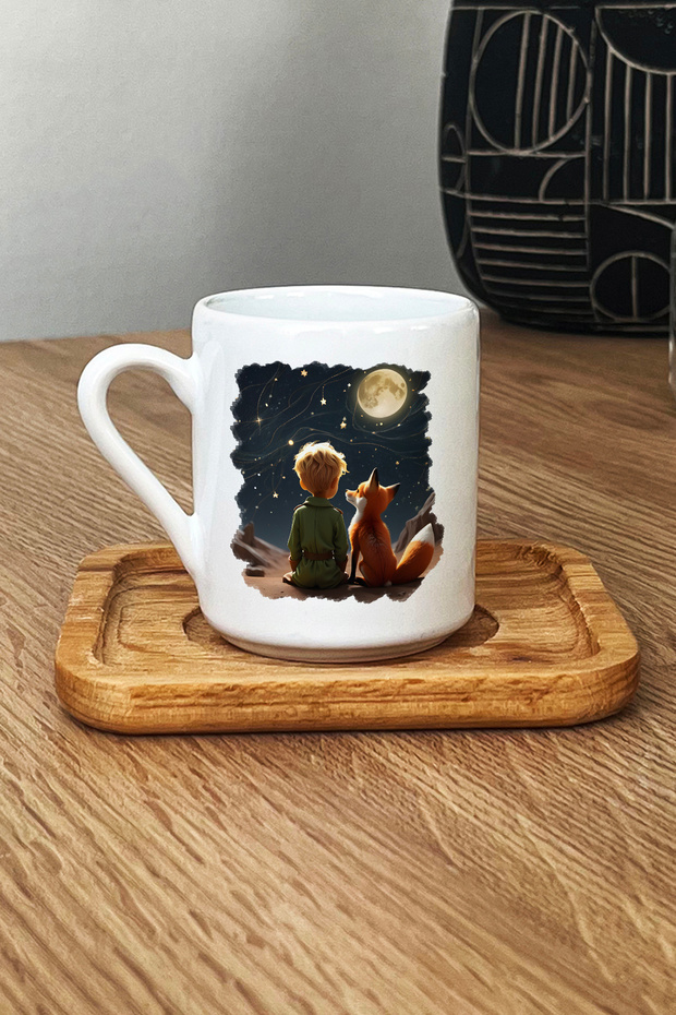 The Little Prince Turkish Coffee Cup with Wooden Base Gift for Friend