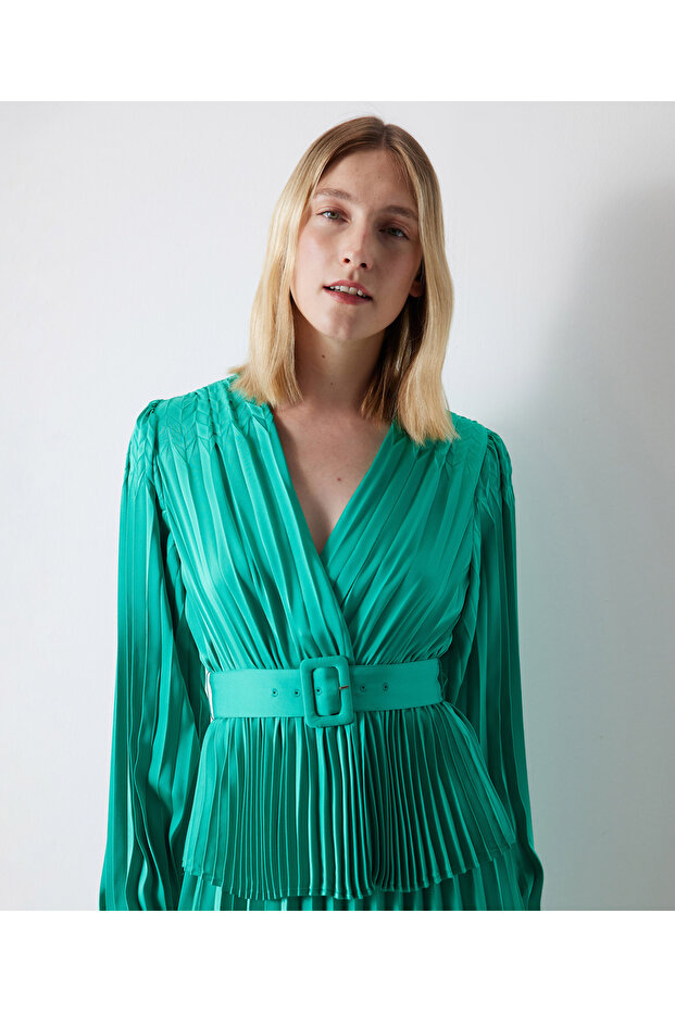 سترة منسوجة باللون الفيروزي - 3