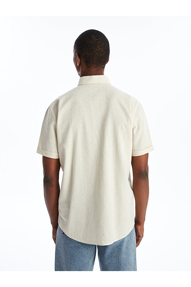 Linen Blended Regular Fit Men's Shirt - Short Sleeve