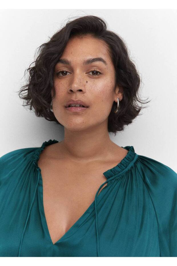 Balon kollu saten elbise - 7