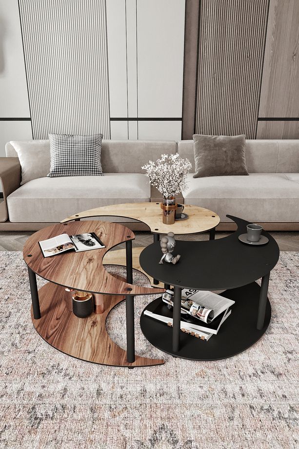 Yin Yang Unıty Serenıty Orta Sehpa 3 Lü Safir meşe Madran ceviz  Siyah 90 Cm çap - 7