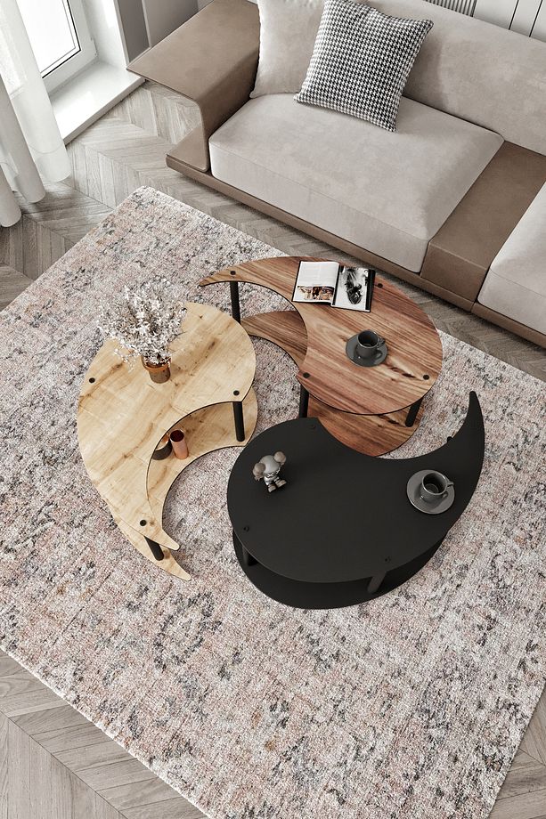 Yin Yang Unıty Serenıty Orta Sehpa 3 Lü Safir meşe Madran ceviz  Siyah 90 Cm çap - 3