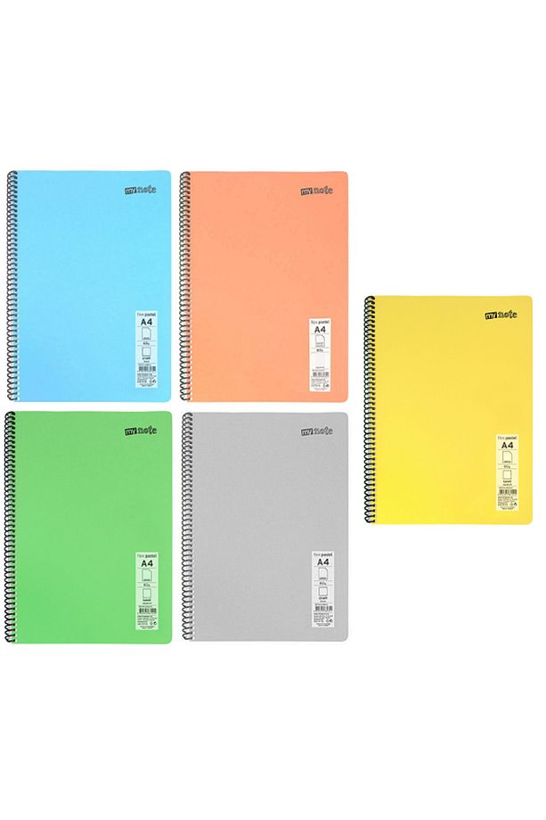 Defter Okul Defteri Spiralli Telli Pp Kapak A4 - 5 Adet Farklı Renklerde - 120 Sayfa Kareli (5 ADET) - 1