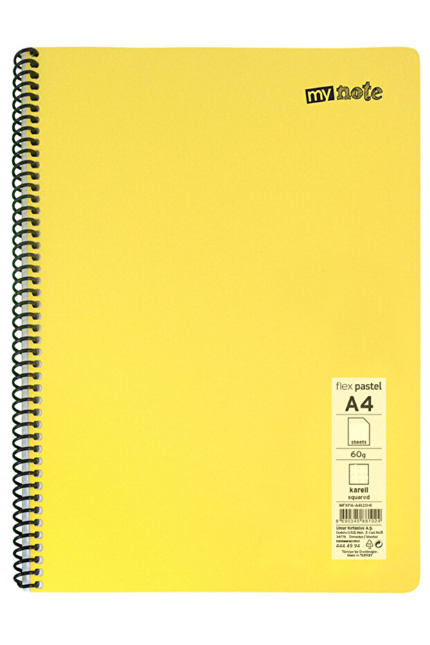 Defter Okul Defteri Spiralli Telli Pp Kapak A4 - 4 Adet Farklı Renklerde - 96 Sayfa Çizgili (4 ADET) - 4