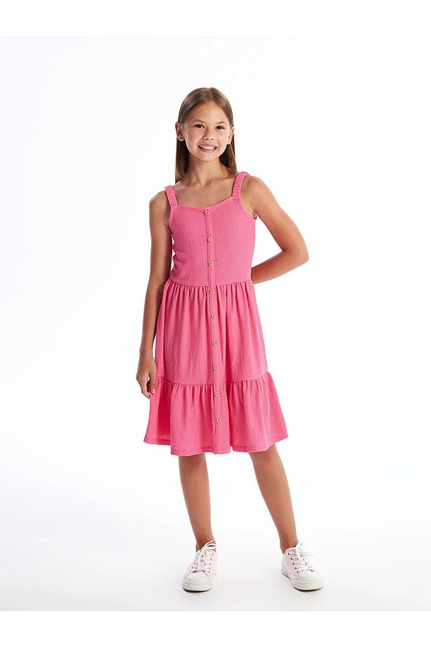 LCW Kids Kare Yaka Kız Çocuk Elbise - 3