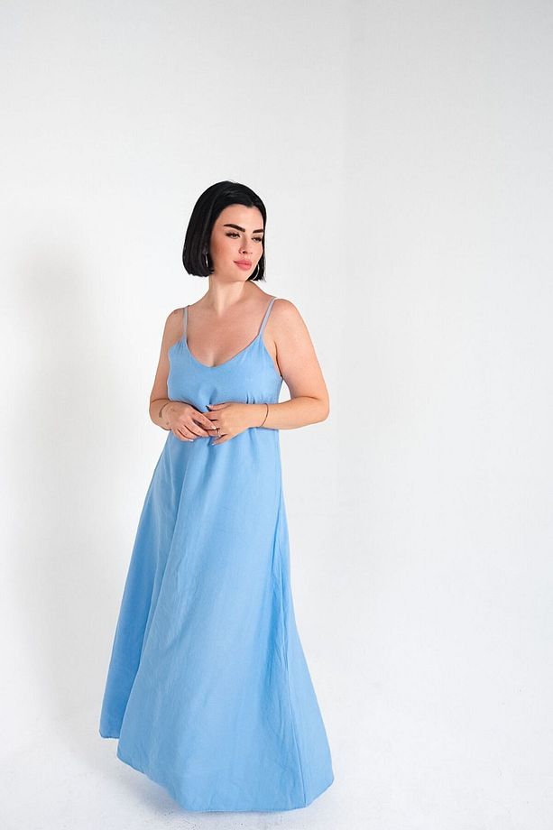 Bebek Mavisi Modal kumaş askılı elbise - 5